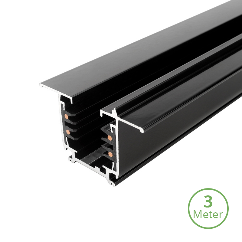 3-fase Inbouw Rail | 4-draads | 3 meter | zwart - Outledtl.nl